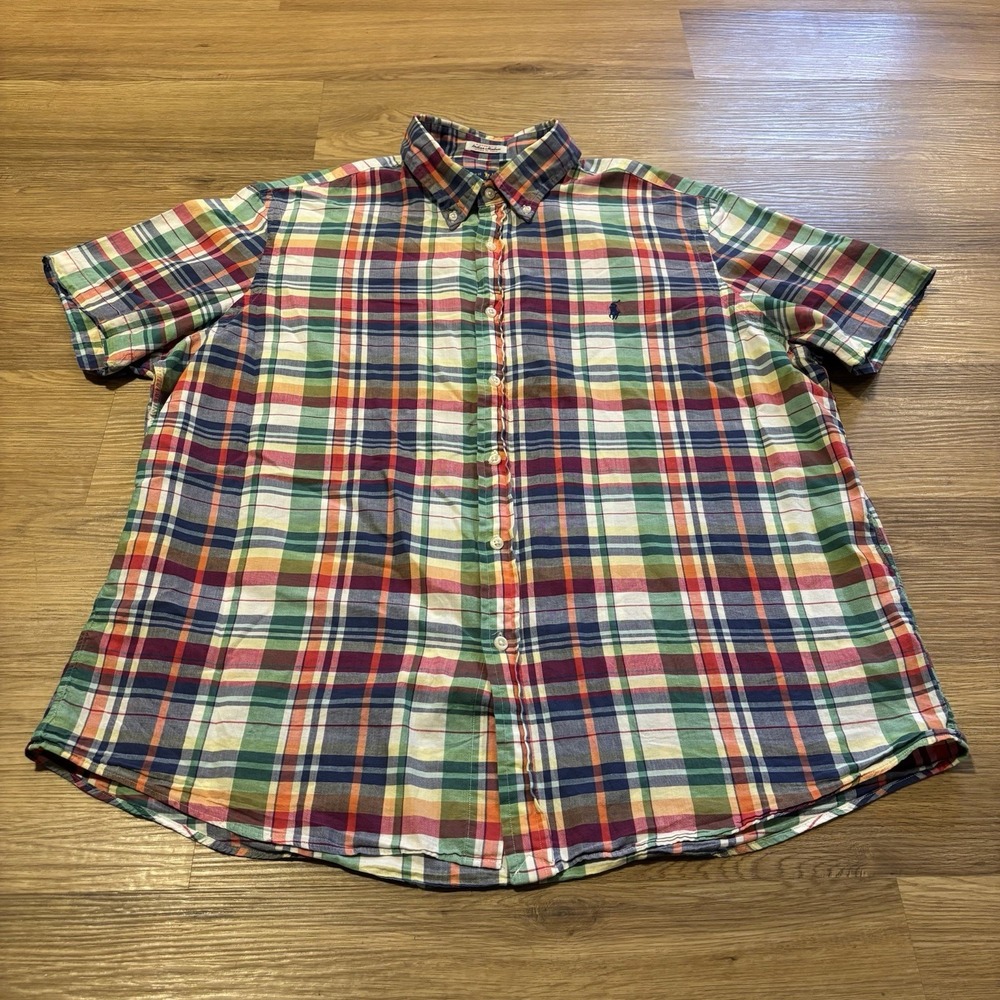 Polo Ralph Lauren Shirt Men's XL Indian Madras Plaid Short Sleeve Button Preppy